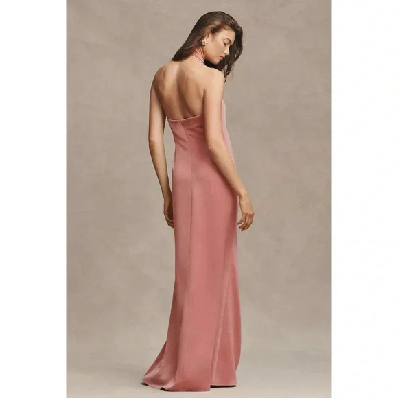 NWT Anthropologie BHLDN Ruby Twist Halter Satin Gown Maxi Dress Wedding Pink 0 - Picture 14 of 15